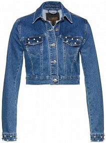 Bolerko dżinsowe z perełkami  Bonprix