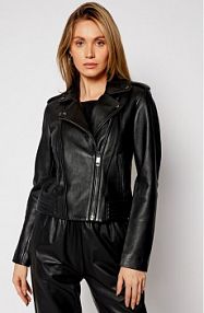 Kurtka skórzana Tommy Hilfiger czarna damska Leather Biker WW0WW28680  Regular Fit