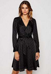Sukienka koktajlowa Tommy Hilfiger czarna Polka Dot Fit&Flare Wrap WW0WW29306  Regular Fit