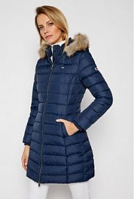 Kurtka puchowa Tommy Jeans granatowa damska Płaszcz zimowy