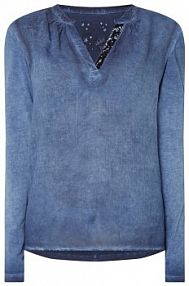 Bluzka z długim rękawem z cekinowym obszyciem Lieblingsstück niebieska damska