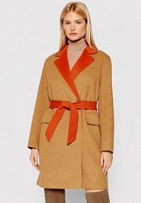 Płaszcz Tommy Hilfiger brązowy damski Wełniany