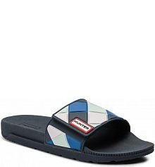 Klapki Hunter różowe, niebieskie damskie Adjustable Slide Arrow Print WFD4029EVA Navy