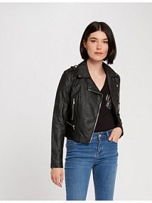 Kurtka skórzana Morgan czarna damska Z imitacji skóry