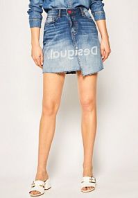 Spódnica jeansowa Desigual niebieska Log 20SWFD05  Regular Fit