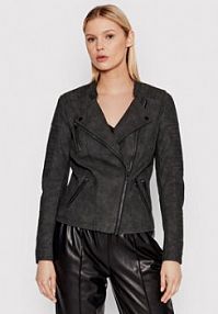 Kurtka skórzana ONLY czarna damska Z imitacji skóry