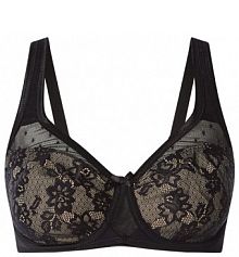 Biustonosz z fiszbinami z koronki i mikrowłókna model Nuance Lascana czarny EAN EM-323-MIN