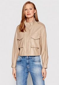 Kurtka skórzana Sisley beżowa damska Z imitacji skóry