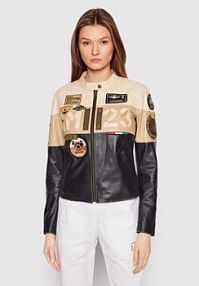 Kurtka przejściowa Aeronautica Militare granatowa damska Skórzana 221PN6019DPL166  Slim Fit