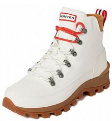 Buty sznurowane z detalami w kontrastowym kolorze Hunter białe damskie