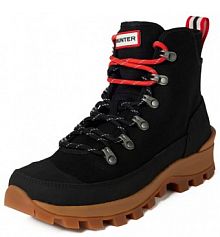 Buty sznurowane z detalami w kontrastowym kolorze Hunter czarne damskie