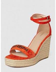 Buty na koturnie ze skóry Guess pomarańczowe