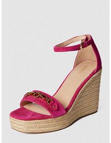 Buty na koturnie ze skóry Guess czerwone