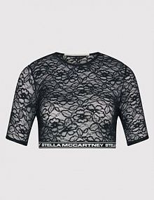 Bluzka Stella McCartney czarna damska Comfort Lace With Logo S6MB31050.0012  Regular Fit