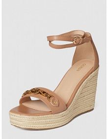 Buty na koturnie ze skóry Guess beżowe