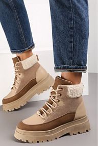 Ciemnobeżowe Traperki Sznurowane trapery Janne Renee damskie