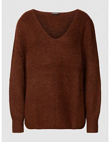 Sweter z dzianiny z dekoltem w serek montego brązowy damski EAN 2868505243