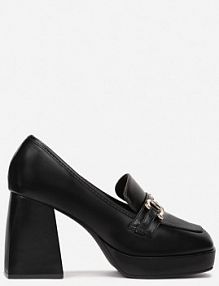 Czarne Czółenka na Słupku z Kwadratowym Noskiem Dirness Renee