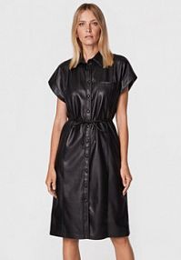 Sukienka skórzana Sisley czarna Z imitacji skóry