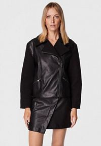 Kurtka skórzana Sisley czarna damska Z imitacji skóry