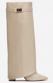 Beżowe kozaki z Szeroką Cholewką i Szpiczastym Noskiem Sumehra ideal damskie