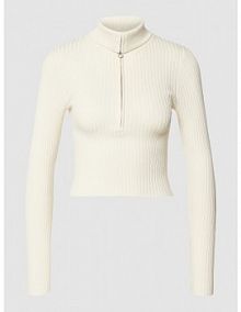 Bluza krótka z kołnierzem i efektem prążkowania model Fritzi Jumper EDITED biała damska EAN EDT6049001