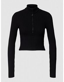 Bluza krótka z kołnierzem i efektem prążkowania model Fritzi Jumper EDITED czarna damska EAN EDT6049002