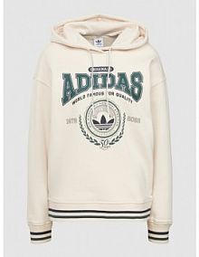 Bluza z kapturem i nadrukiem z logo model HOODIE adidas Originals beżowa damska EAN IA8318
