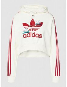Bluza krótka z kapturem i nadrukiem z logo adidas Originals biała damska EAN HK5210