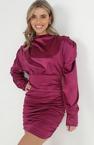 Fuksjowa Satynowa sukienka Mini Velne Born2Be