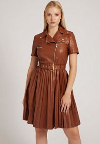 Sukienka ze skóry syntetycznej  brązowa Guess