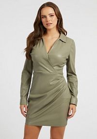 Sukienka ze skóry syntetycznej  zielona Guess