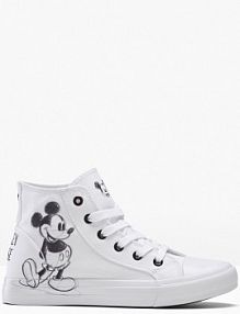 Wysokie sneakersy z motywem Myszki Miki z bawełnianej kanwy  damskie Bonprix