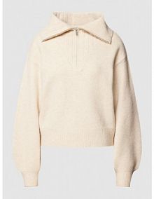 Sweter z dzianiny z krótkim zamkiem błyskawicznym moves beżowy damski EAN 213342579