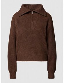 Sweter z dzianiny z krótkim zamkiem błyskawicznym moves brązowy damski EAN 213342579