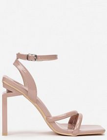 Ciemnobeżowe Lakierowane sandały na Słupku ze Sprzączką Siwan Renee