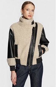 Kurtka skórzana Sisley czarna damska Z imitacji skóry