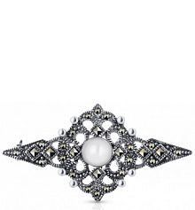 Broszka W.KRUK czarna biała srebrna brązowa Srebro 925, Markasyt, perła SVL/BS006