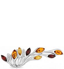 Broszka W.KRUK szara srebrna brązowa pomarańczowa czerwona różowa Srebro 925, Bursztyn SAB/BB349