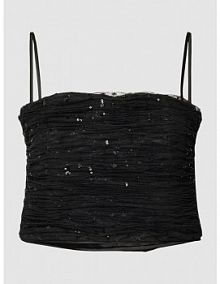 Top krótki z marszczeniami i cekinowym obszyciem Emporio Armani czarny damski EAN D4NK2E.D9928