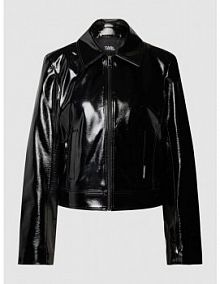 Kurtka z imitacji skóry z wykładanym kołnierzem model FAUX Karl Lagerfeld czarna damska EAN 230W1407