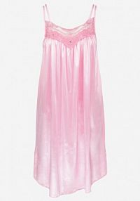 Jasnoróżowa Satynowa koszula nocna o Pudełkowym Kroju z Koronką Fayile luin style