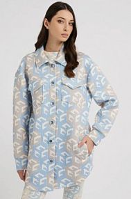 Koszula z materiału scuba z logo g cube  turkusowa Guess