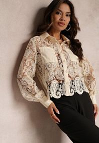 Jasnobeżowa Koronkowa koszula z Kieszeniami Micielia Renee damska