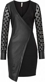 Sukienka ze sztucznej skóry, z wstawką z dżerseju i rękawami z siatkowego materiału w kropki  Bonprix