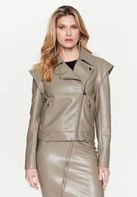Kurtka skórzana Patrizia Pepe beżowa damska Z imitacji skóry