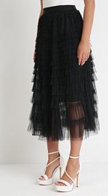 Czarna Rozkloszowana spódnica z Tiulowymi Falbankami i Gumką w Pasie Keleia Born2Be