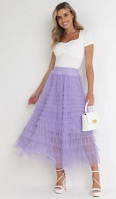 Jasnofioletowa Rozkloszowana spódnica z Tiulowymi Falbankami i Gumką w Pasie Keleia Born2Be