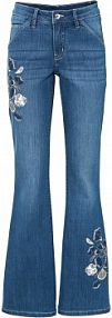Dżinsy dzwony z kwiatowym haftem  damskie Bonprix