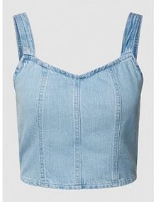 Top krótki na ramiączkach z marszczonymi detalami z tyłu JAKE*S STUDIO WOMAN niebieski damski EAN Denim Corsage3